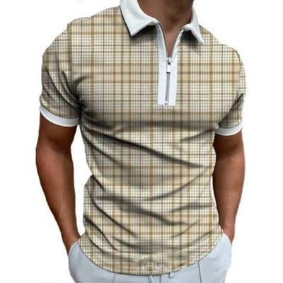 Men's Casual Striped Print Short Sleeve Zipper POLO Shirt T-shirt