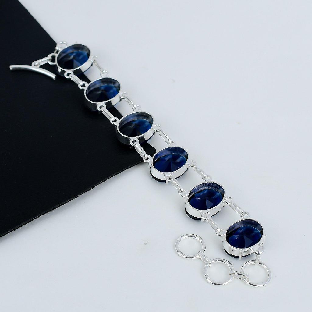 Dainty Blue Sapphire Gemstone Handmade 925 Sterling Silver Bracelet, Blue Sapphire Bracelet For Wife , Unisex Bracelet Father's Day Gift