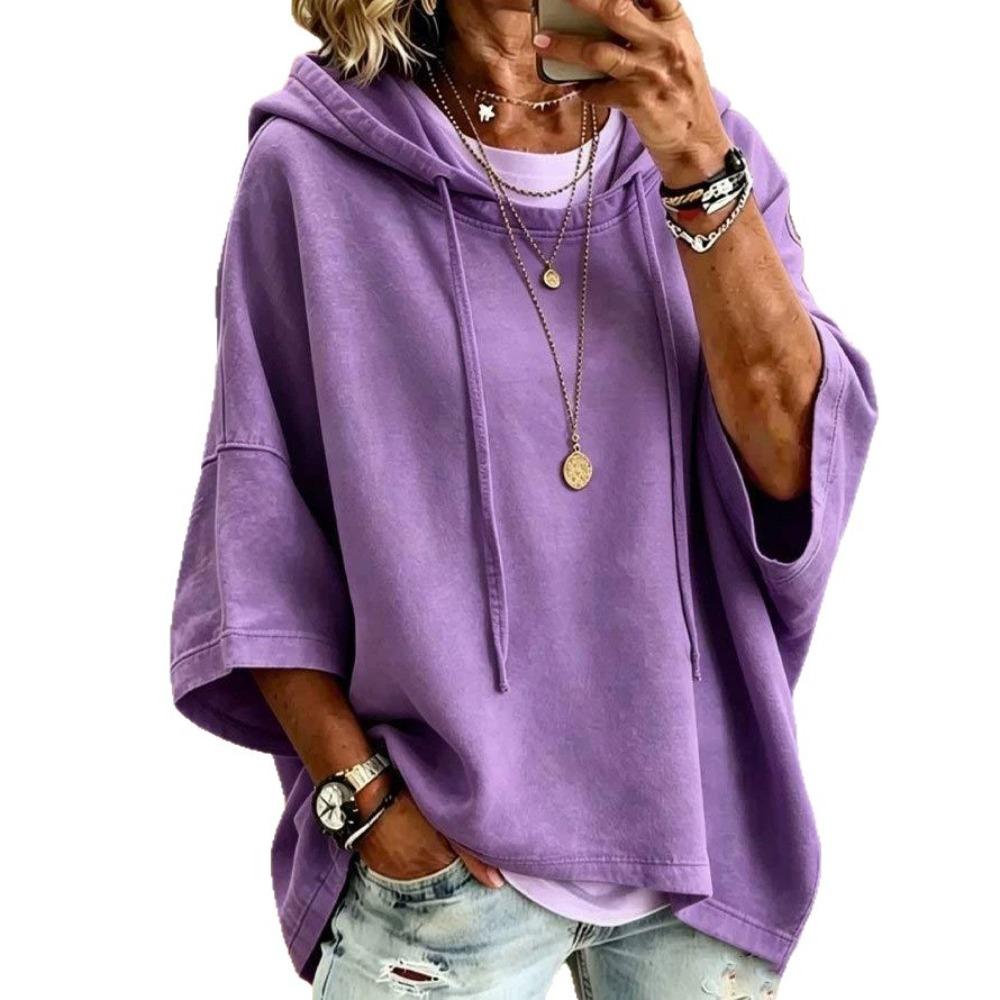 Women Solid Drawstring Hoodie, All-match Sports Pullover Top for Autumn Winter