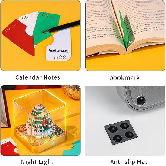 Time Piece Calendar, 3D Art Calendar Memo Pad 2025 Creative Desk Calendar with Light,Christmas Tree Rip Away Paper Carving Memo Pad Art Notepad