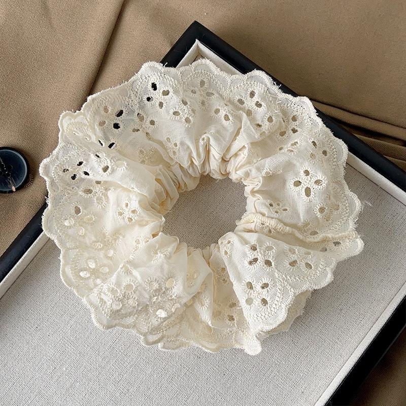 Korean Women Girl Lace Bow Elastic Hair Scrunchies Sweet Flower Print Hair Rim Bands Cute Ponytail Hair Accessories