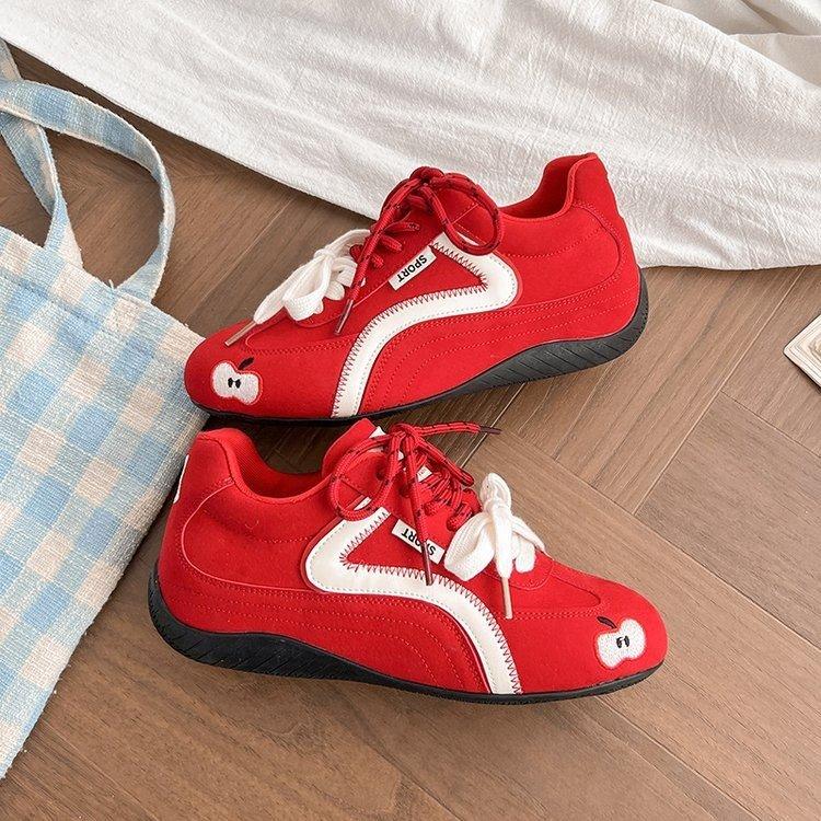 

Кроссовки на толстой подошве в стиле ретро для женщин, весна-лето 2025, новые универсальные повседневные спортивные туфли на плоской подошве 35 красный