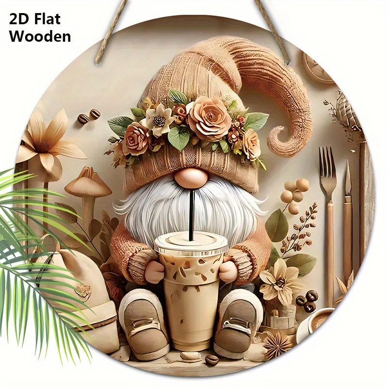 Christmas Hot Cocoa Wooden Sign with Adorable Gnome Pattern - Navidad Round Sign for Front Door, Wall Hanging Decor - Ideal Christmas Gift
