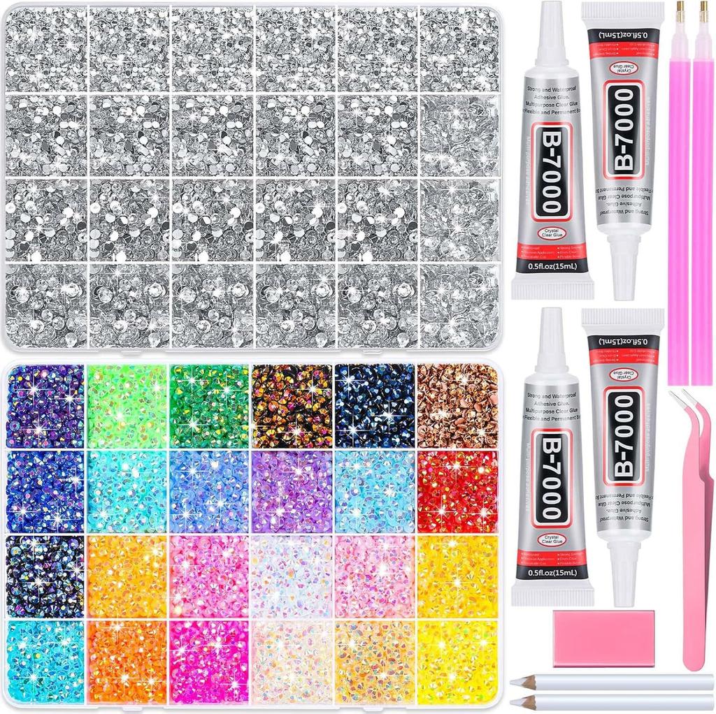 3mm Colorful AB Resin Rhinestones 32 Grids 24 Colors Flatback Jelly Gems DIY Craft Nail Art