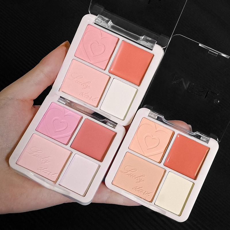 4 Farben Rosa Pfirsich Rouge Puder Creme Palette Highlighter Matt Expandierende Farbe Aufhellendes Gesichts Rouge Make-up Wangenfarbe
