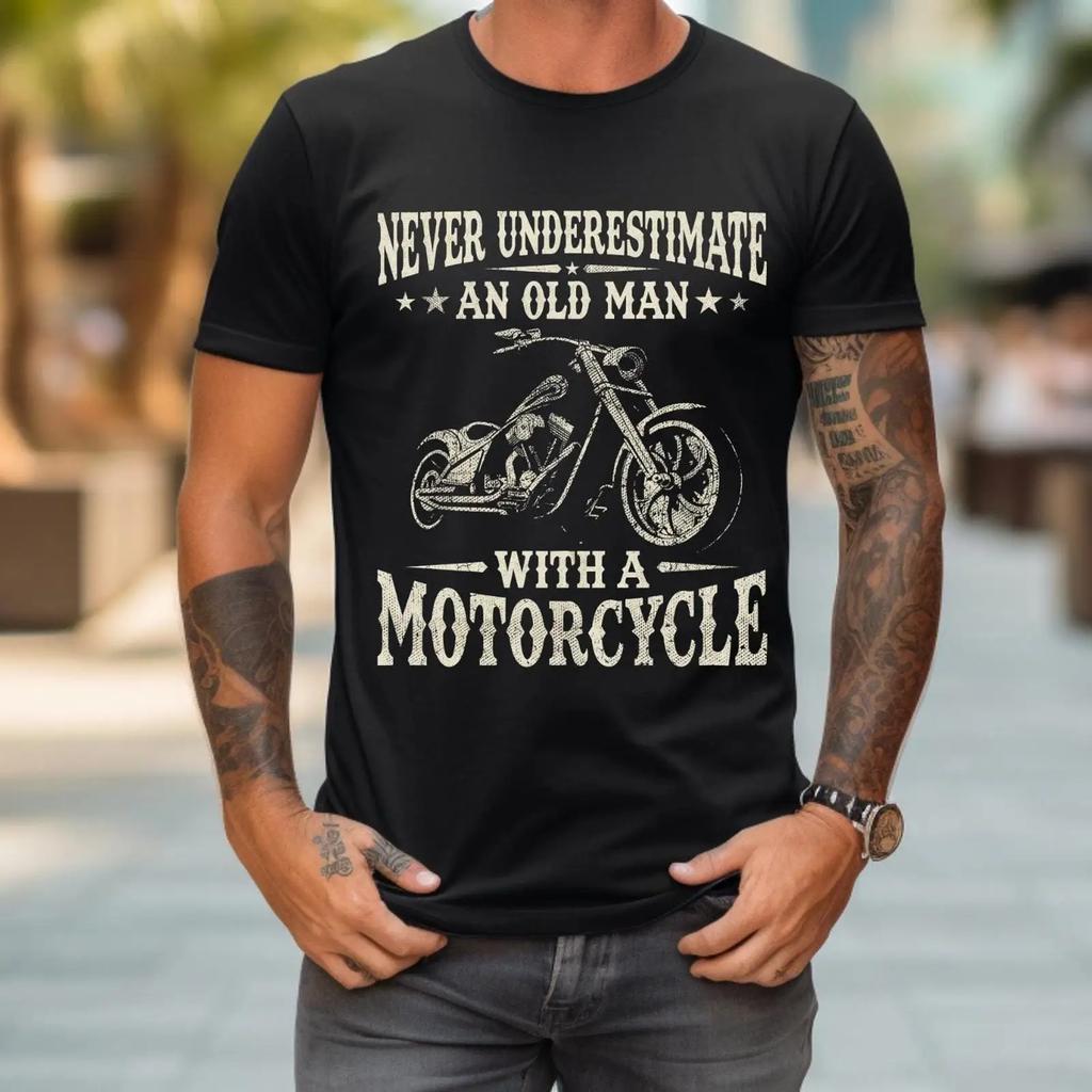 Unisexs Funny Biker T Shirt Never Underestimate An Old Unisex With A Motorcycle Chopper Rider Vintage Casual Vintage Washed Graphic