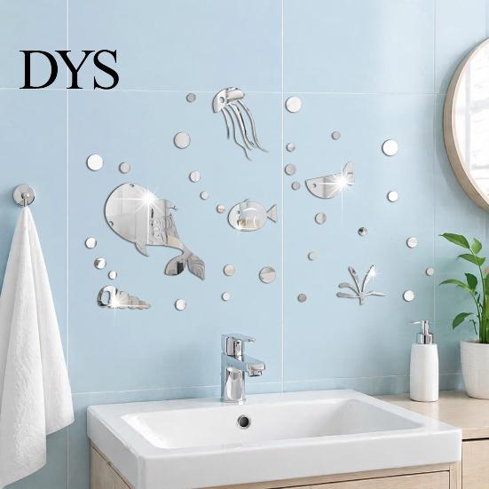 Children Bedroom Wall Decor Accessories 1 Set Marine Life Decals, Acrylic Mirror Fish Conch Stickers, Modern Texture Stickers Waterproof Self-Adhesive