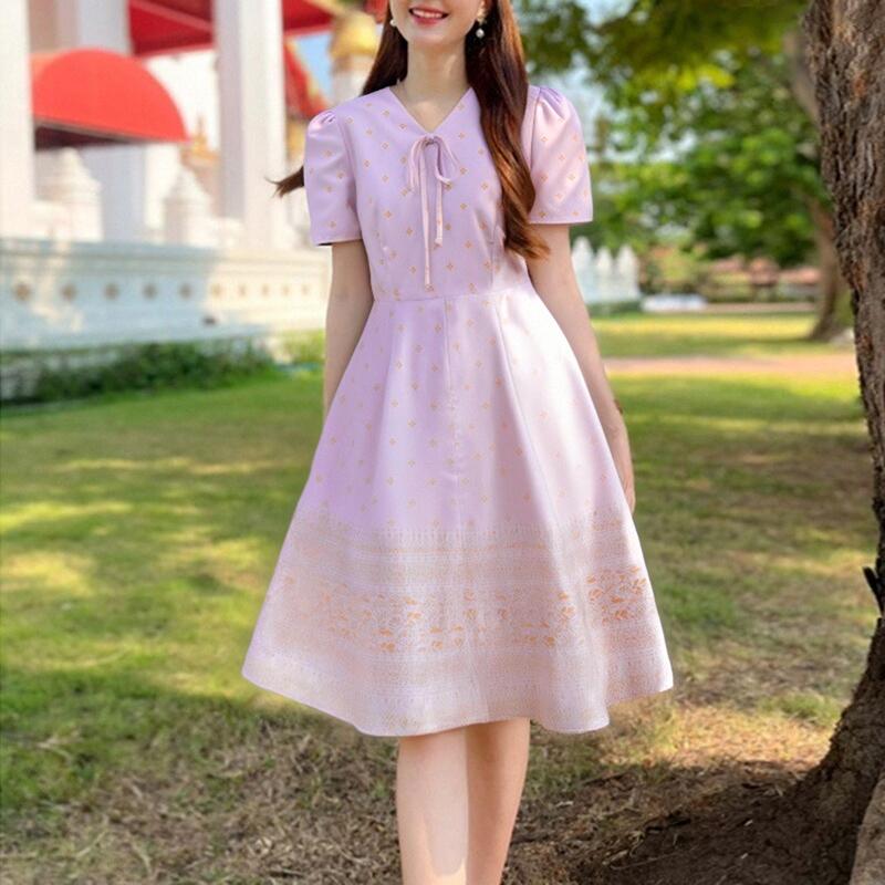 

ZANZEA Женское повседневное летнее платье с V-образным вырезом и коротким рукавом с принтом S розовый