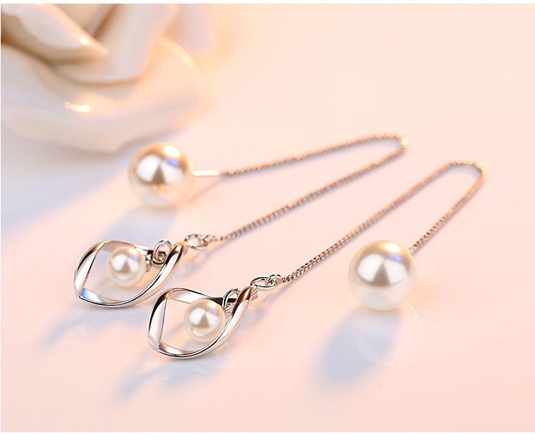 

Корейские серьги с кисточками из жемчуга: Длинная игла из стерлингового серебра с витой проволокой для женщин