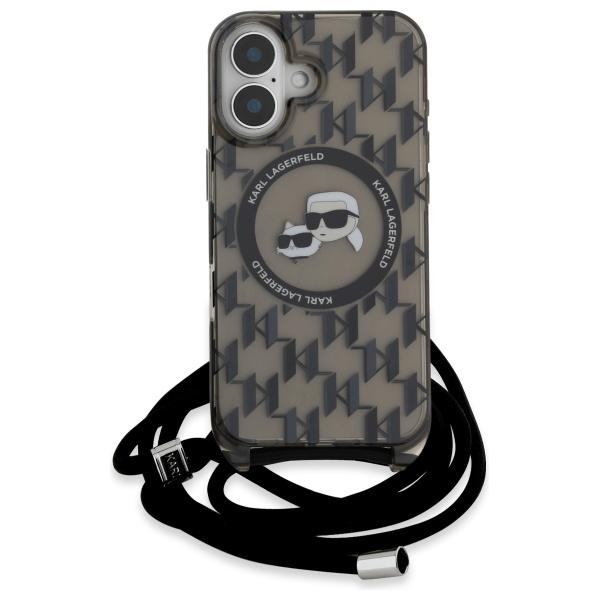 Karl Lagerfeld Klhmp16Shckcklck Iphone   16 6.1 Czarny/Black Hardcase Iml Crossbody Monogram Karl & Choupette Head Magsafe