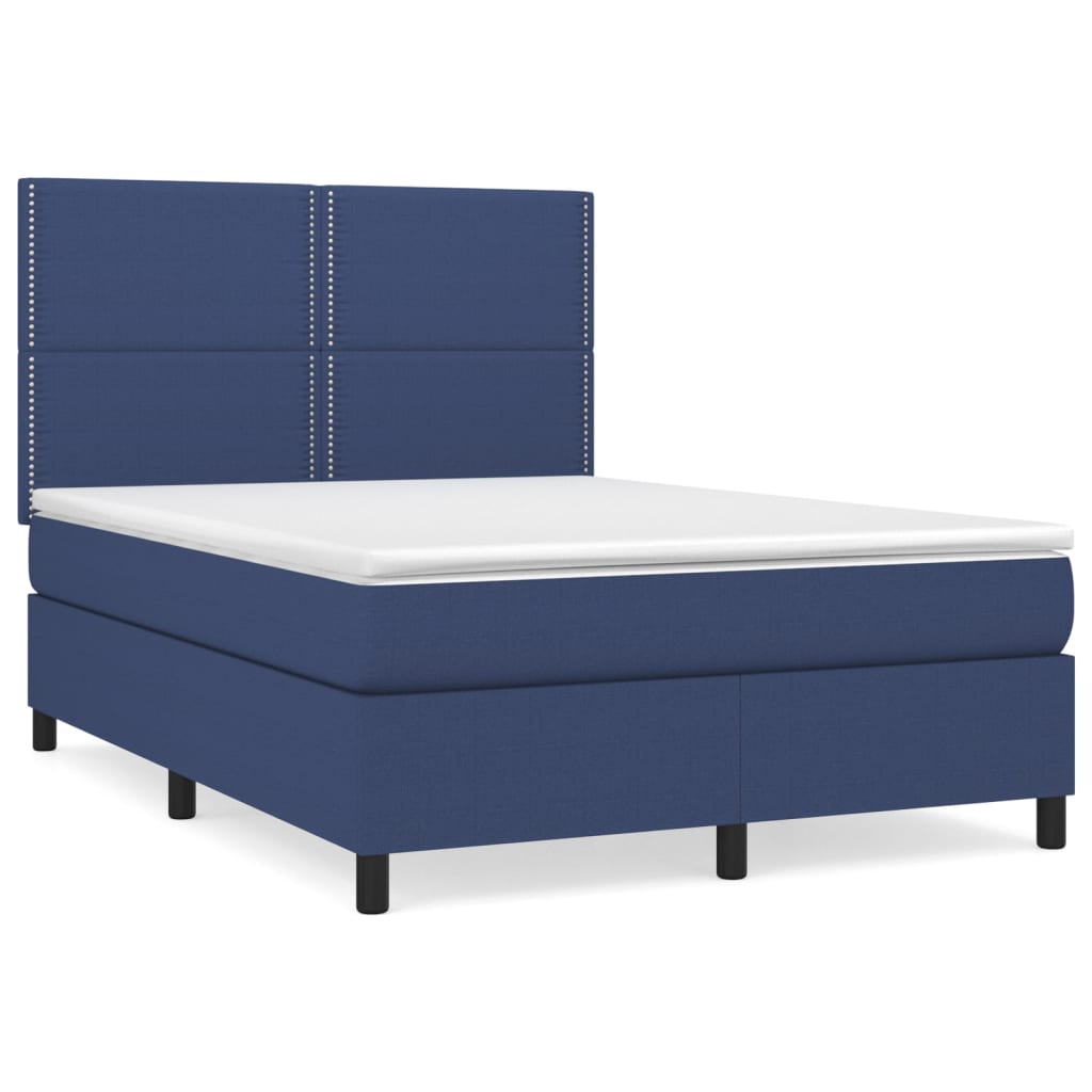 Box Spring Bed with Mattress Blue 140 x 190 cm Fabric