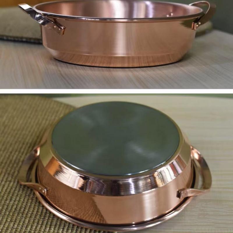 Pentola in Rame Artigianale, Utensile per Cucina Hot Pot per Bollire, Sobbollire e Stufare la Pasta, Texture Martellata Vintage Pentola Portatile 24 cm