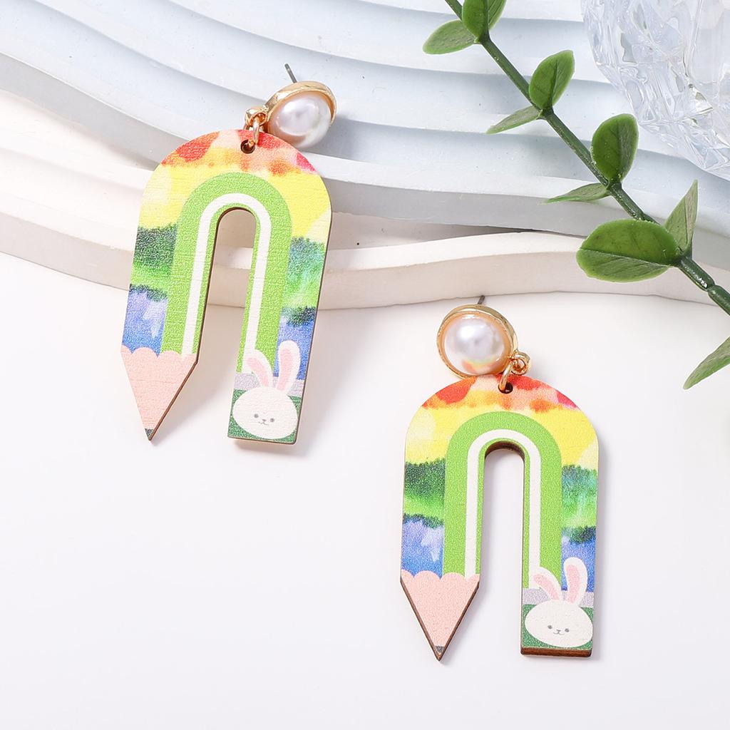 Children's fun painted printing wooden stationery modeling earrings cute college style personalized vacation travel women's models
