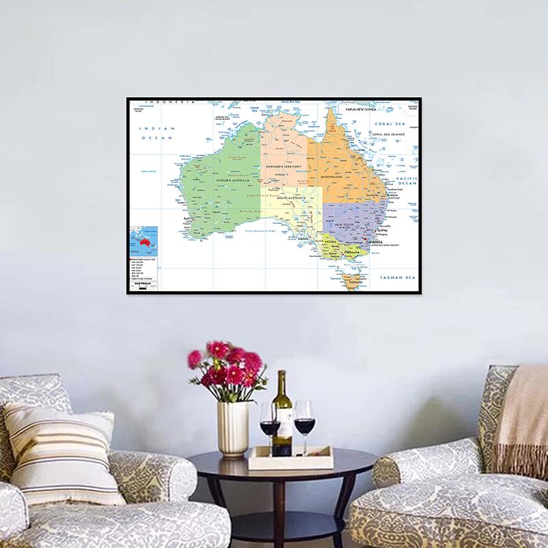English Map Australia Map Administrative Map Wall Decor Background Living Home Study Studio Supplies Decorative Hanging Picture