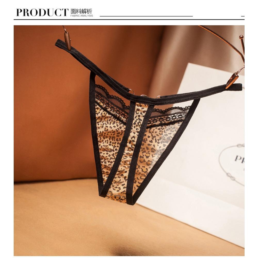 Sexy Hollowed-out Female Leopard Print Thong, Light Luxury Lace Fully Transparent Temptation Low-rise Female Hot Underwear T-pants 2229