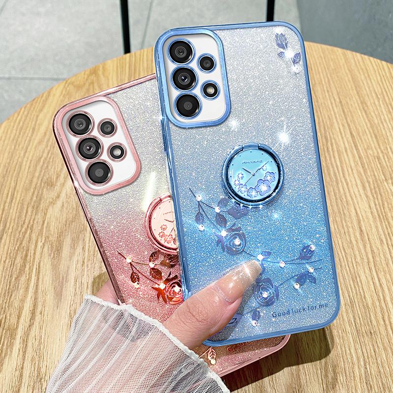 KADEM For Samsung Galaxy A53 5G Cover Flower Decor TPU Phone Case with Ring Kickstand