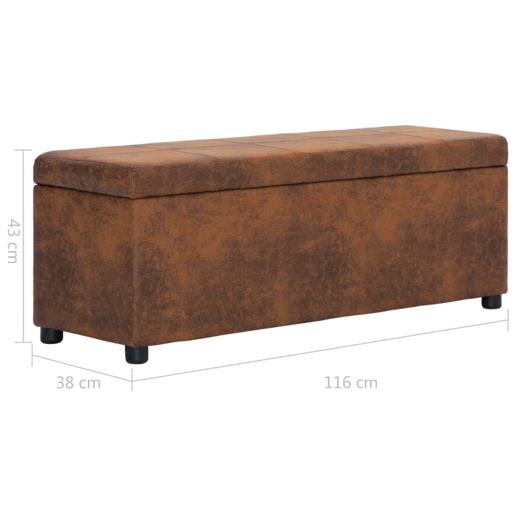 Storage Bench with Compartment 116 cm Brown Suede Look
