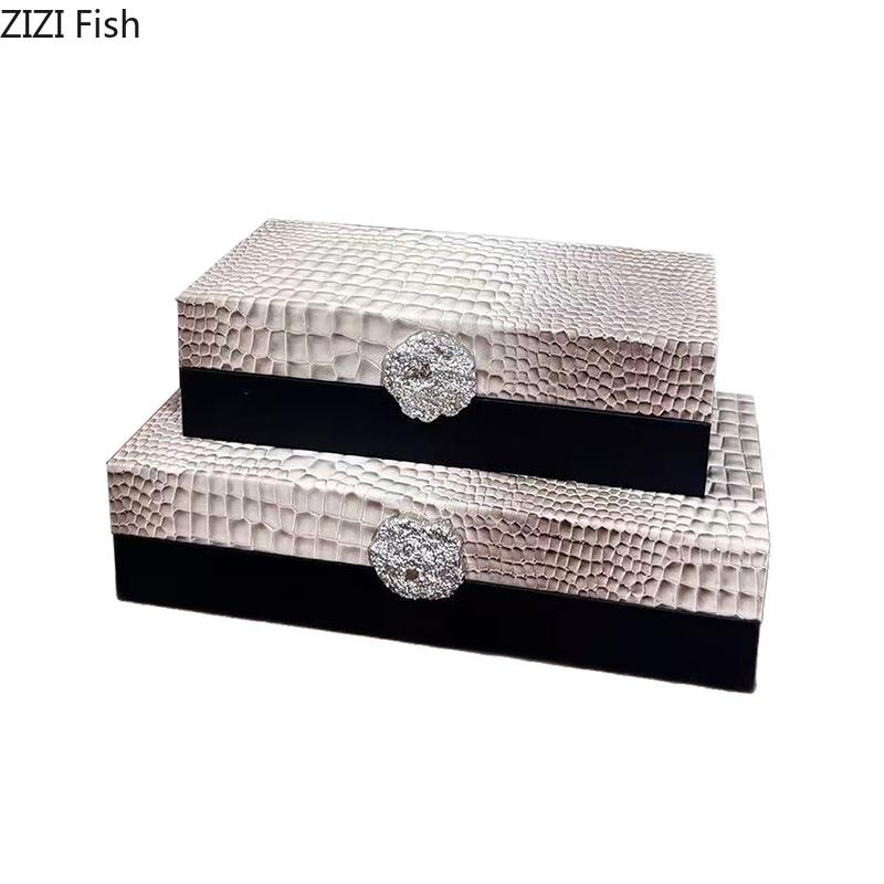 Imitation Crocodile Leather Decorative Jewelry Boxes Cosmetic Jar Dresser Table Desktop Display Exquisite Jewelry Storage Jar