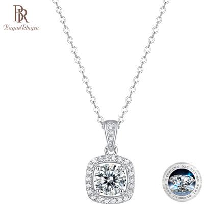 S925 Silver Set 1ct Moissanite Square Bag Pendant With European And American Collarbone Chain