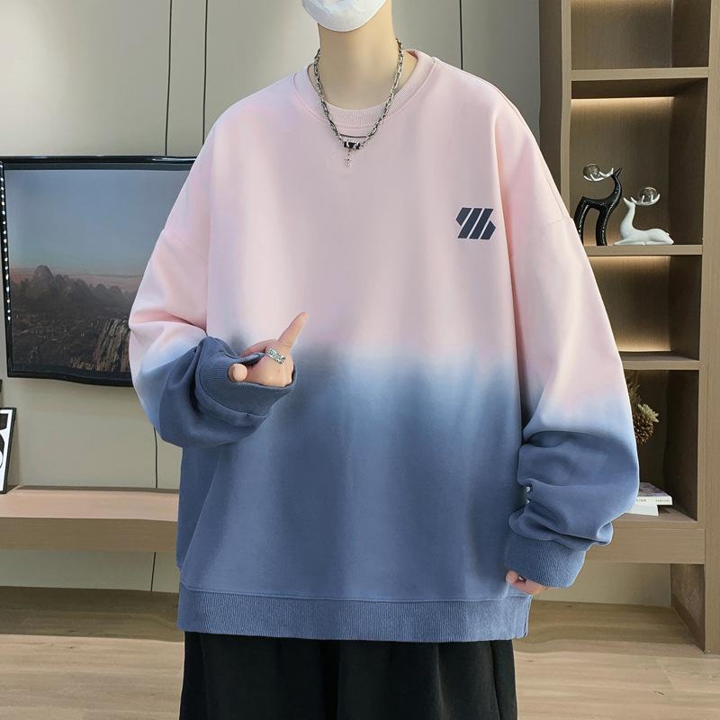 

Teen Men s Loose Long Sleeve Trend Printed Crew Neck Top M