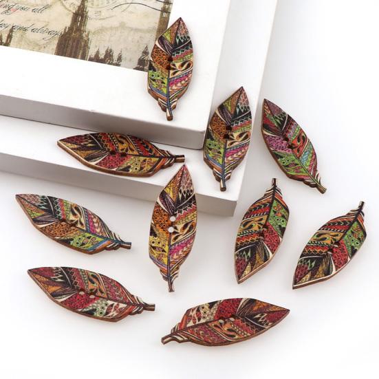 50Pcs Leaves Design Wooden Buttons 2-Hole Sewing Scrapbook Art DIY Decoration