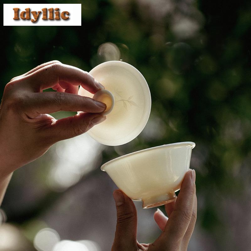 100ml Solid Color Thin Tire Gaiwan Boutique Tea Lid Set Tea Tureen Tea Bowl With Lid Kit Tea Maker Cover Bowl Tea Items Craft