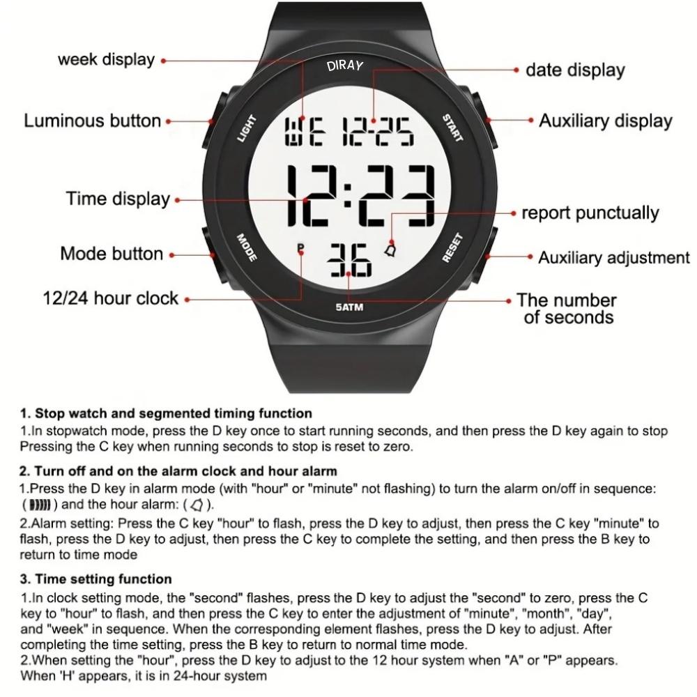 Women Watch LED Definition Display Waterproof Multi-Function Electronic Digital Watches