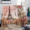 1Pc Eiffel Tower Art Print Flannel Blanket, High Quality Comfortable for All Seasons, Home Decor, Warmth and Comfort, Perfect for Gifts