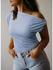 2026 European & American Off-Shoulder Cinched Waist Fashion Pullover Women's T-Shirt