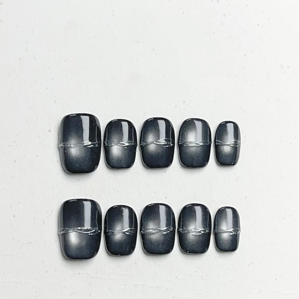 Handmade Cat Eye Short Square Oval Press On Nails With Bowknot Pearl Diamond Flower Star Decor Detachable Full Cover