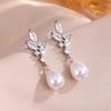 ZAKOL Classic Zircon Pearl Bridal Earrings for Women Shiny Leaf AAA CZ Crystal Gorgeous Wedding Party Jewelry