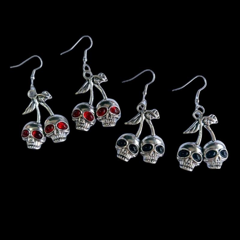 Skull Cherry Dangle Earrings Edgy Jewelry Gothic Skeleton Pendant Earring Hip Hop Jewelry for Women Girl Halloween Decor