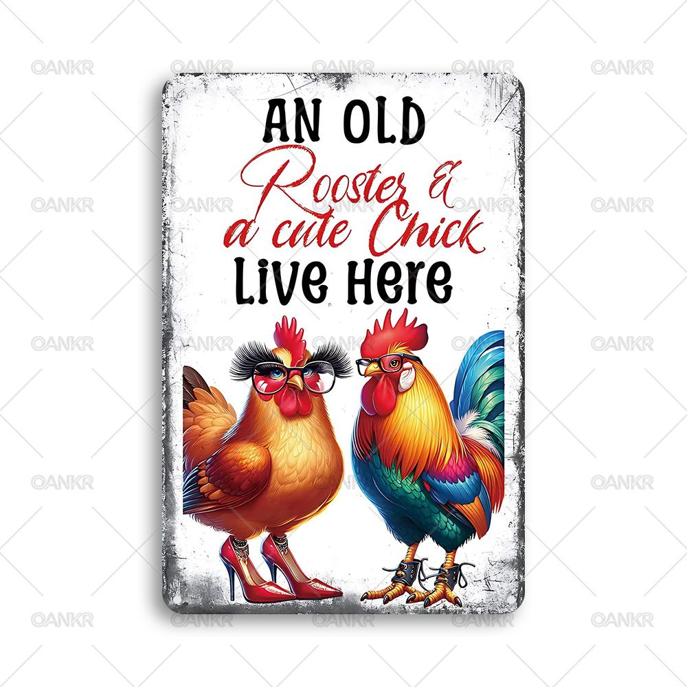 Funny Welcome to The Farm Metal Signs Vintage Art Chicken Poster Metal Tin Sign Perfect Gift for Garden Farm Shop Wall Decor 20x30cm（7.8x11.8inch）