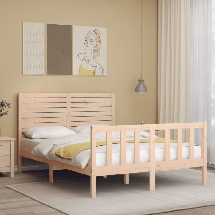 VidaXL Cadre de lit avec tête de lit 140x190 cm bois massif 3193186