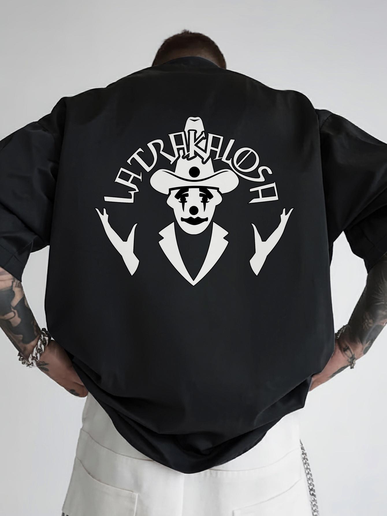 

Graphic Print Short Sleeve T-shirt - Black with White LAURELLOSHA Cowboy Hat Design XXXL