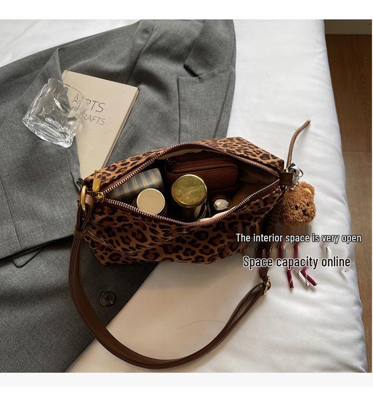 Women's Suede Leopard Print Large-Capacity Retro Crossbody Tote Bag