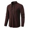 Spring and Autumn Men's European Size Cotton and Linen Henley Long Sleeve Hippie Casual Beach Stand Collar Shirt