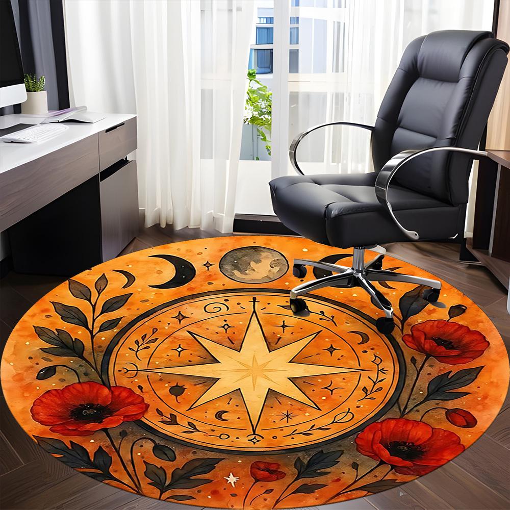 1PC Wicca Moon Phase Office Round Area Rug, Indoor Mat Suitable For Office, Under Office Chairs Bedroom Living Room Home Decor, Room DecoT1223076