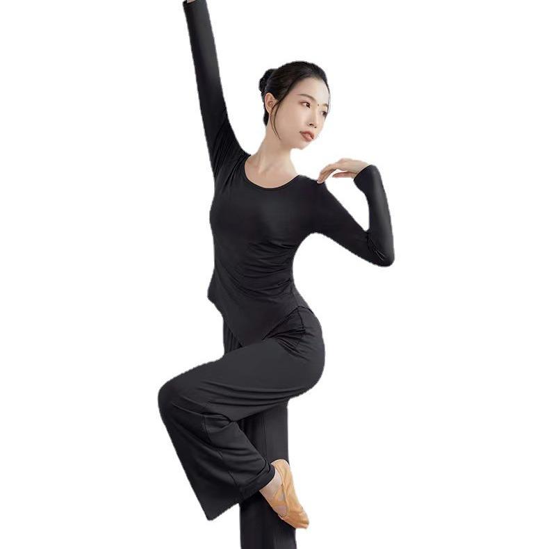 Women's Slimming Modal Dancewear: Classic Practice Top & Modern Wide-Leg Pants for Body Training