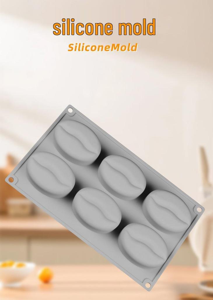 6-Cavity Food-Grade Silicone Mold: Coffee Bean, Pudding, Mousse & Cake Resistant to High Temperatures