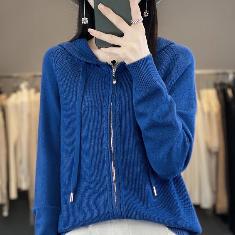 INDFS Women's Fashion Casual Fall Winter Solid Color Print Long Sleeve Hooded Sweaters