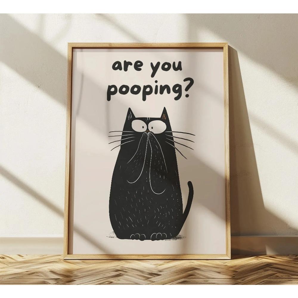 Wash Your Paws Black Cat Canvas Print Bathroom Cat You Pooping Wall Art Poster for Modern Living Room Toilet Kitchen Home Decor