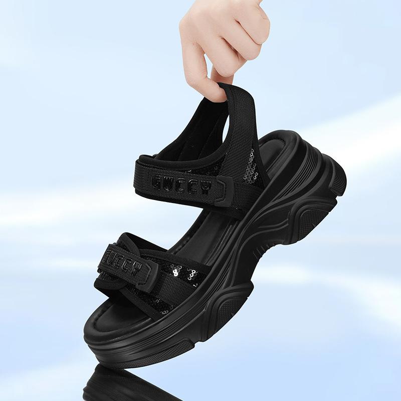 Slope heel Roman women's summer new refreshing breathable heightening single shoes women's black platform sports sandals