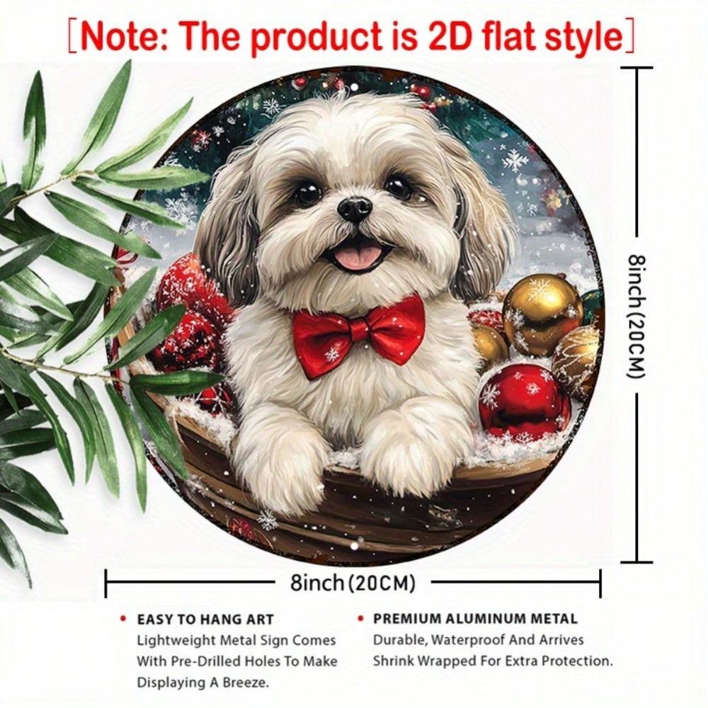 Shiba Inu Christmas Round Wreath Metal Wall Decor 8x8 Inch Aluminum Gift Holiday Home Decoration