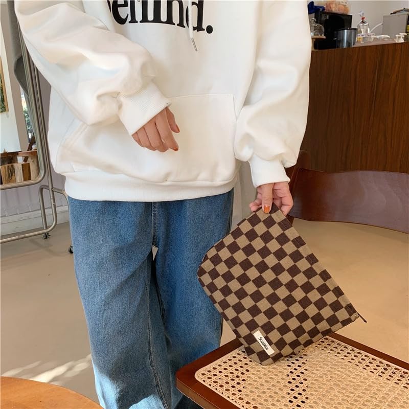 

Travel Checkered Makeup Bag, Corduroy Cosmetic Bag for Purse, Small Cosmetic Zipper Pouch Cute Travel Checkered Makeup Bag Gift for Women,Girls (deep