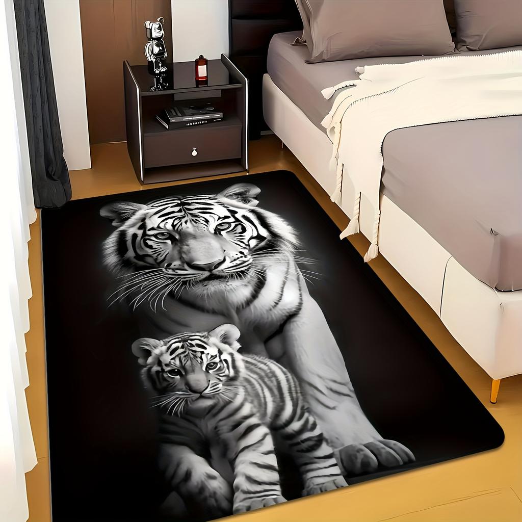 White Tiger Design Mat, Washable Dust Proof, Non Slip Fatigue Resistant, Soft Living Room Decor, Stylish Floor Rug