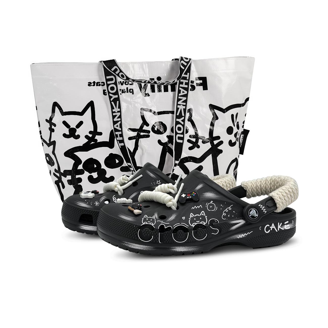 

Crocs Baya Cake Meow Специальный подарочный пакет EVA Мода Граффити Универсальные Дырочные Туфли Унисекс Черный 39-40 чёрный