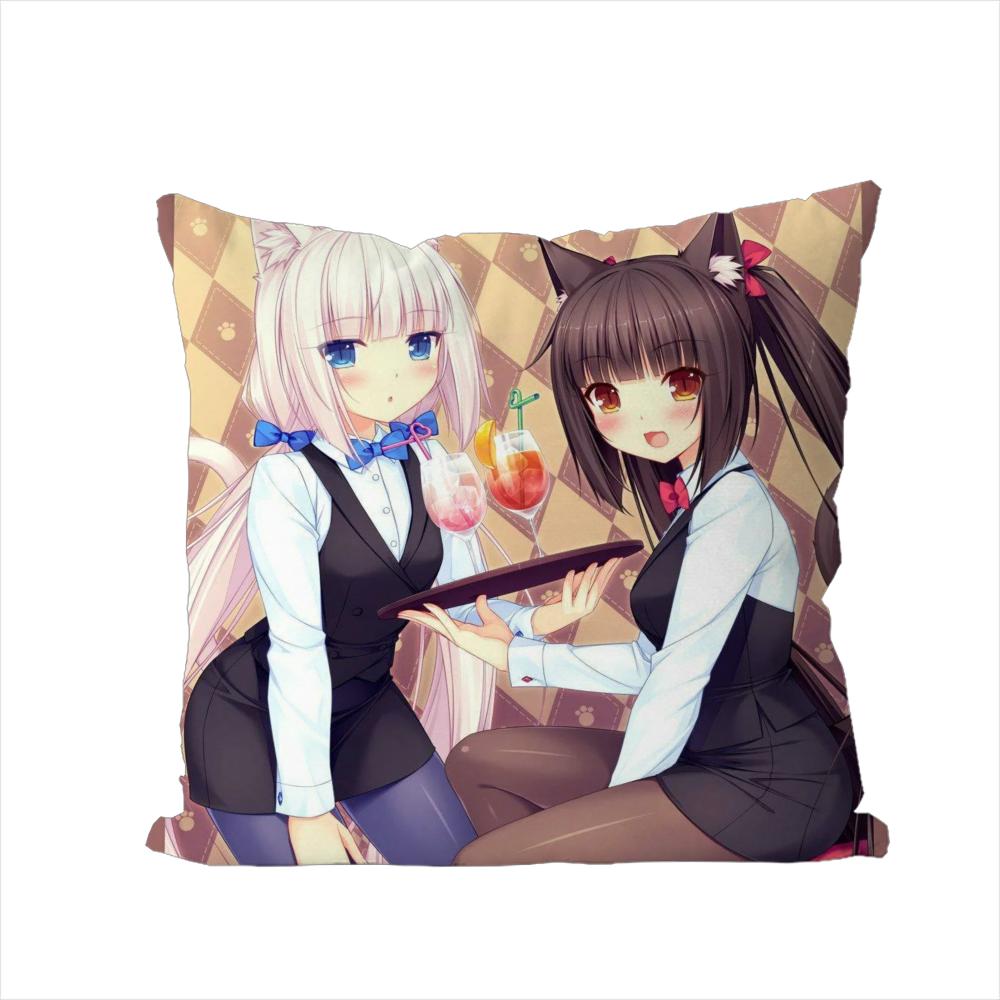 NekoPara Pillow Case For Car Sofa Decorative Home Doublesided Print Plush Square Throw Pillow Cushion Cover