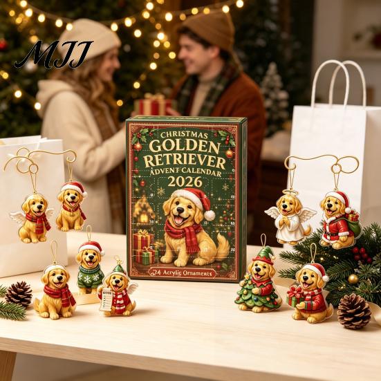 Daily Surprise Countdown 24 Days Christmas Animal Advent Calendar with Cute 2D Acrylic Dog/Cat/Cow/Duck/Flamingo Hanging Tree Ornaments Ornaments,