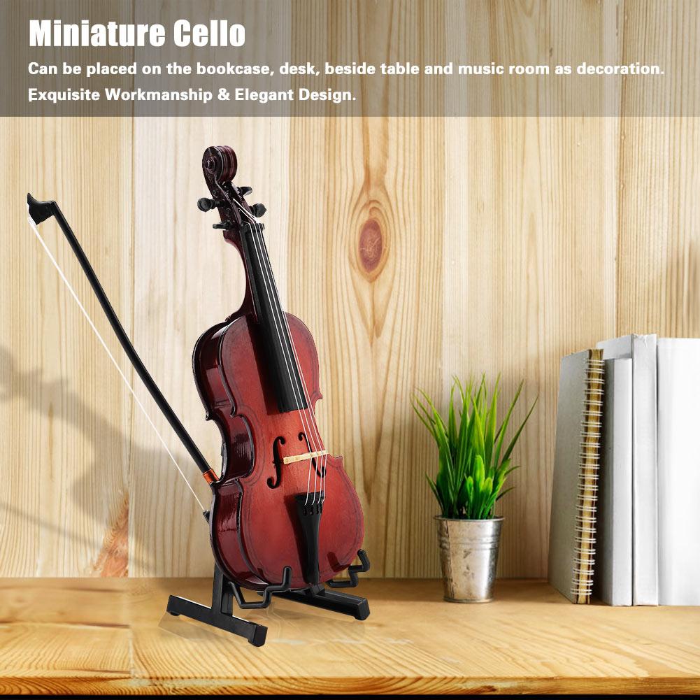5.5in Wooden Miniature Cello Replica with Case Instrument Model Musical Gifts Ornaments